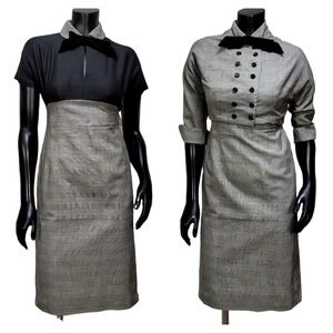 vintage 50s Pat Hartly Houndstooth Plaid Pencil Dress Bolero Set Keyhole Bow